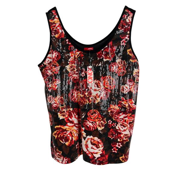 NWT Bongo Womens 2X Y2K Glam Party Festival Bling Sequin Floral Rose Tank Top - Picture 1 of 12